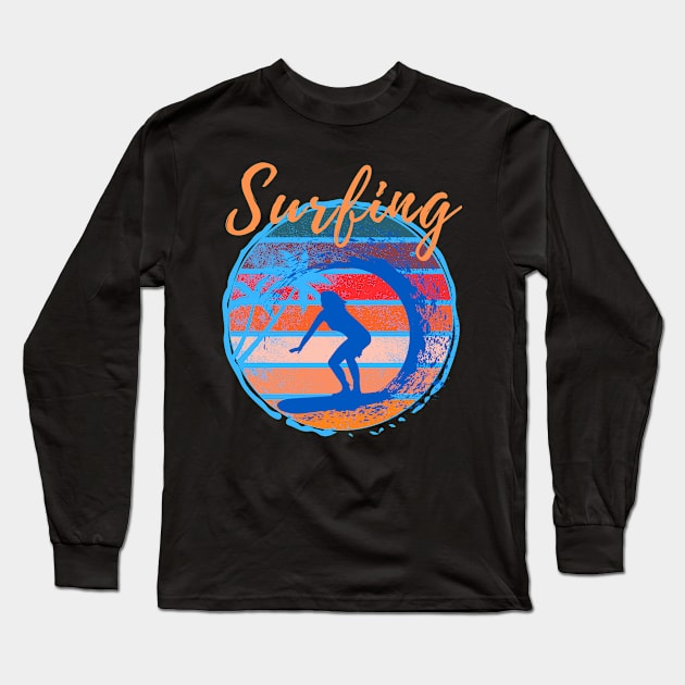 Surfing - Woman Surfer Long Sleeve T-Shirt by Daz Art & Designs